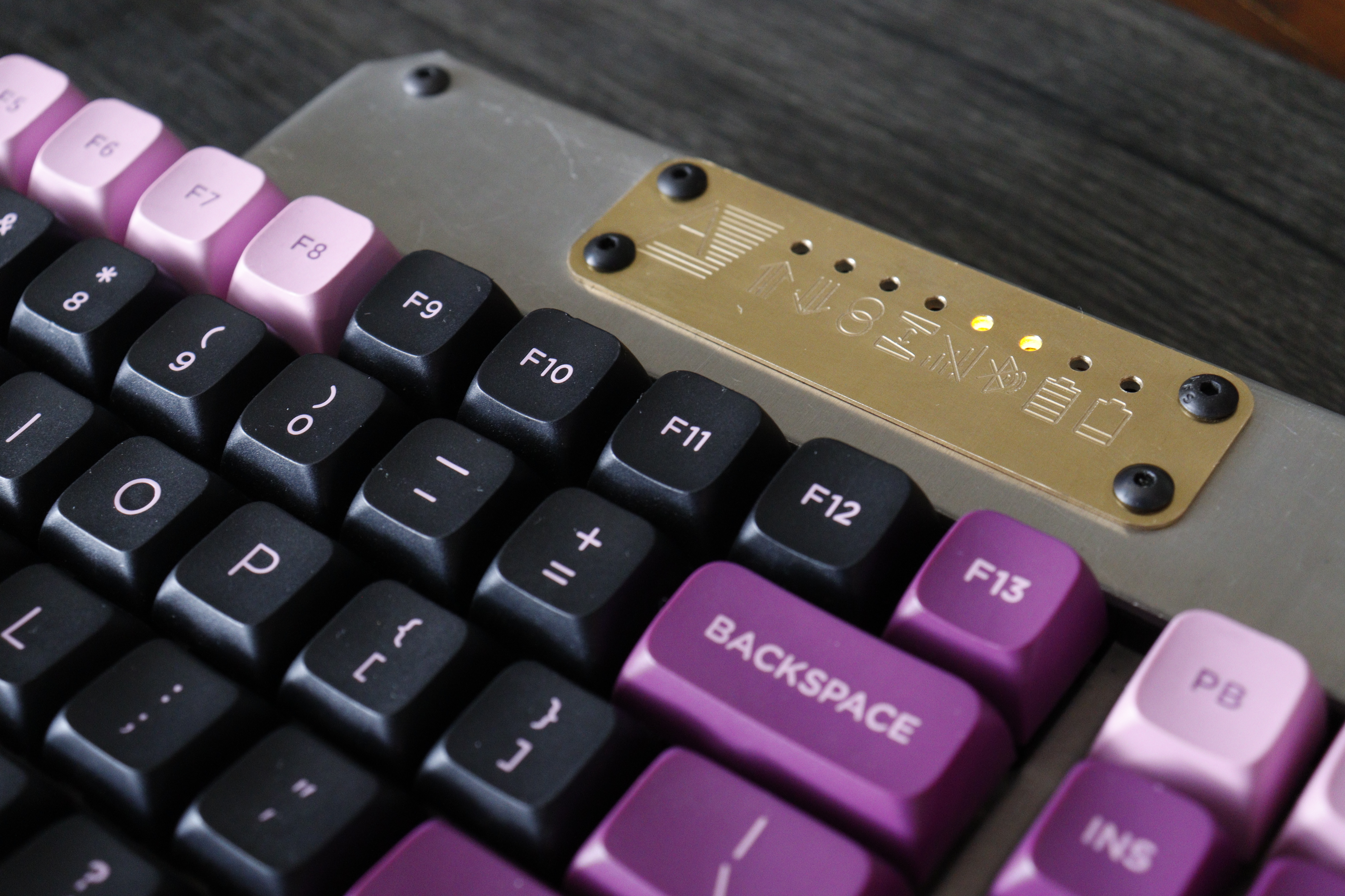 The right half of the keyboard with some of the status lights on